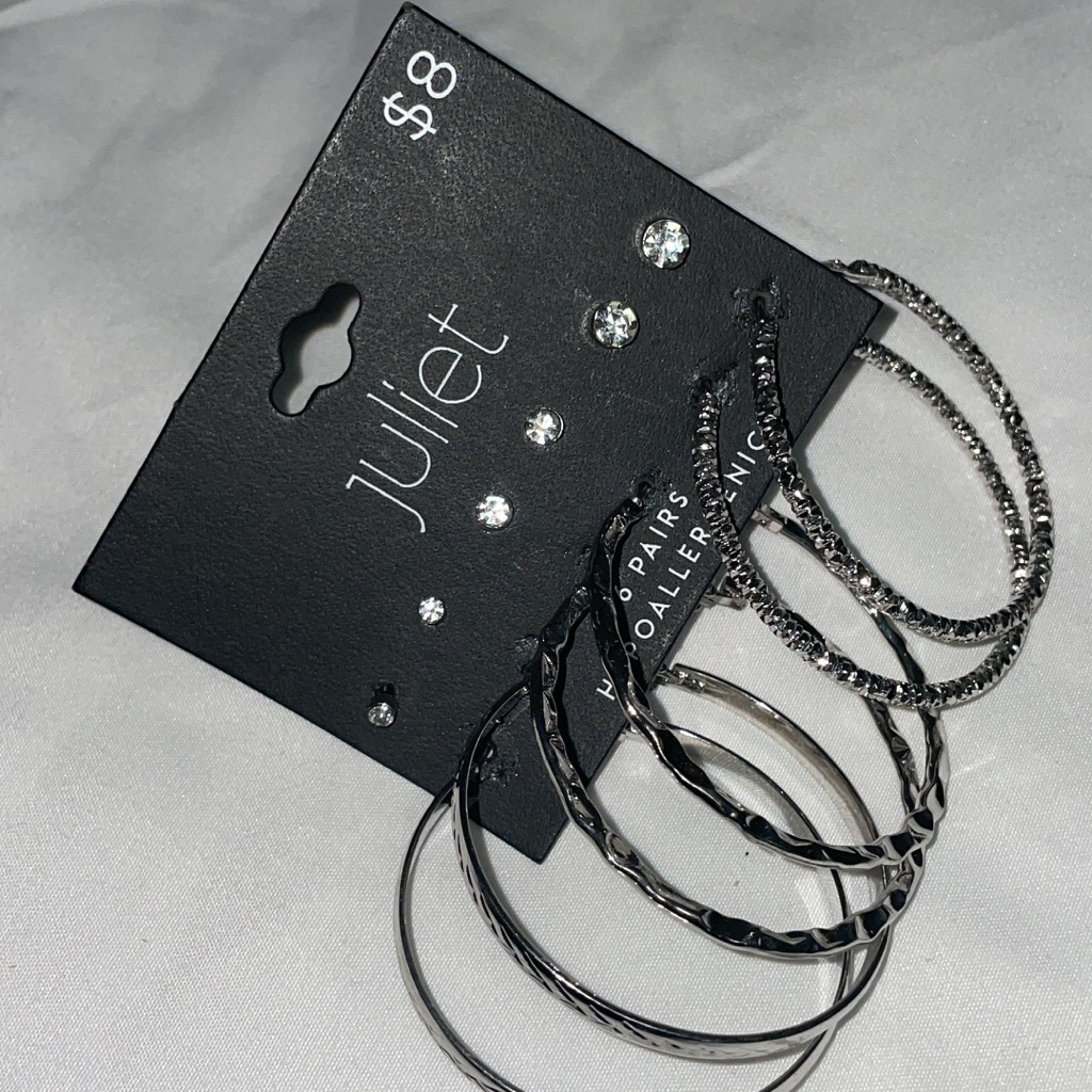 Juliet Silver And Black Hoop Earrings Set